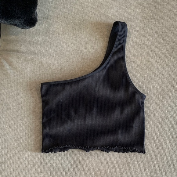 Spiritual Gangster Tops - Spiritual Gangster One Shoulder Black Asymmetrical Crop Top